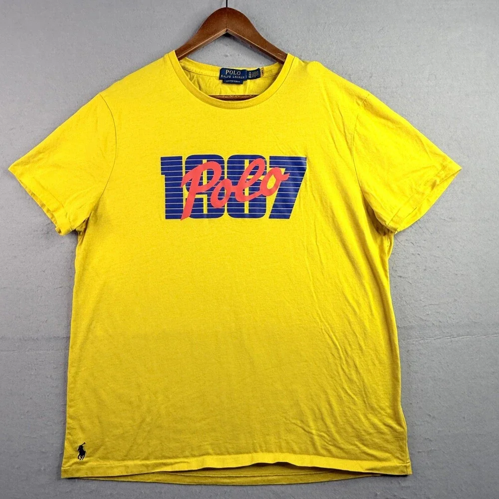 Polo Ralph Lauren Shirt Mens XL Yellow 1967 Graphic Tee Custom Slim Fit